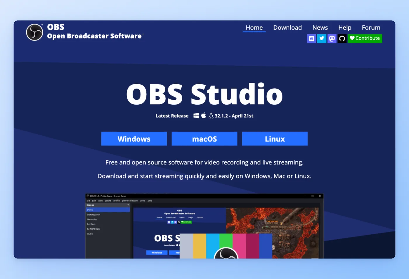 OBS Studioのインターフェースのスクリーンショット