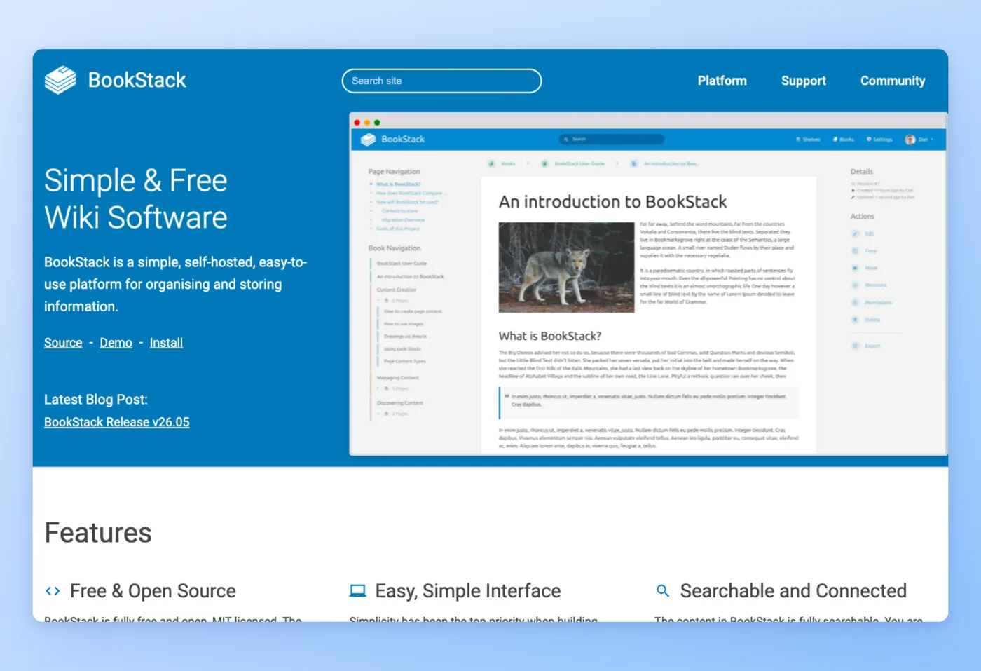 Screenshot dell'interfaccia di BookStack