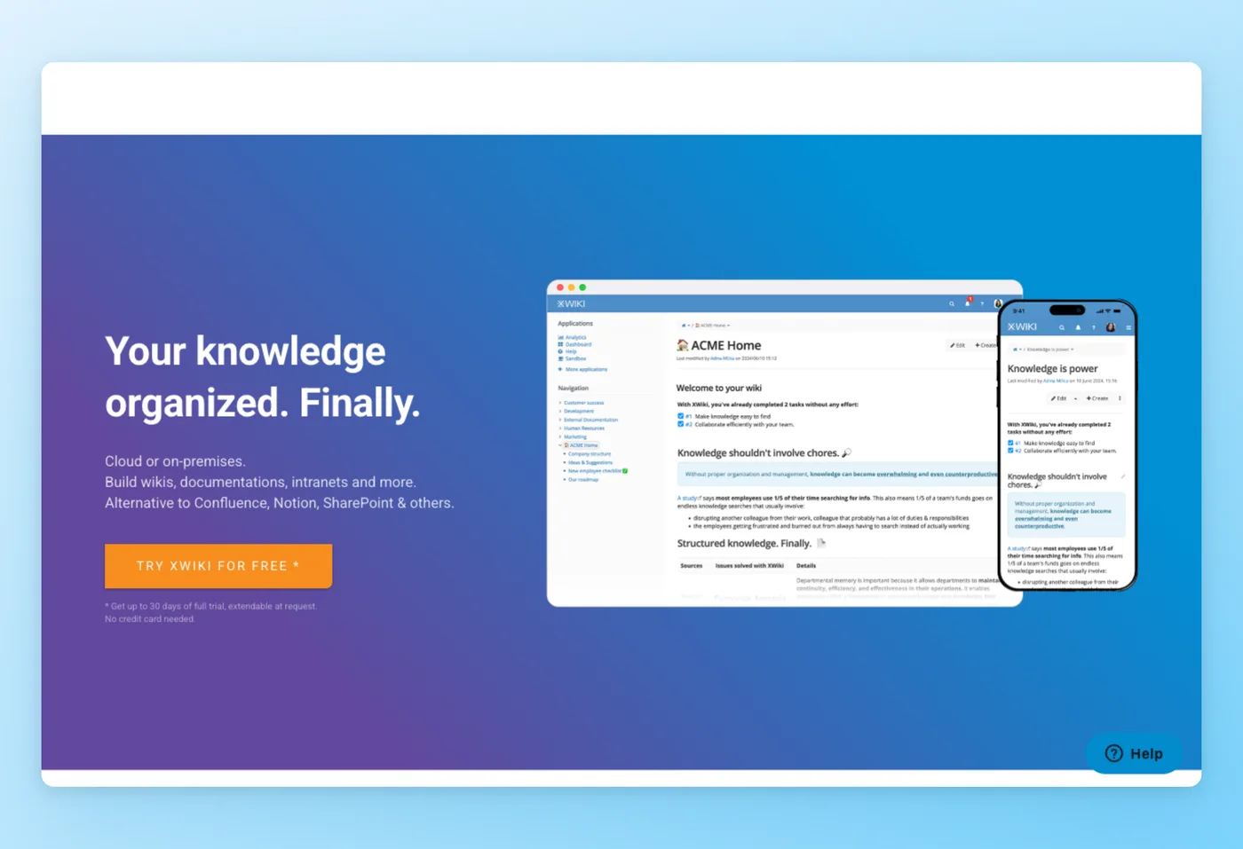 Screenshot dell'interfaccia di XWiki