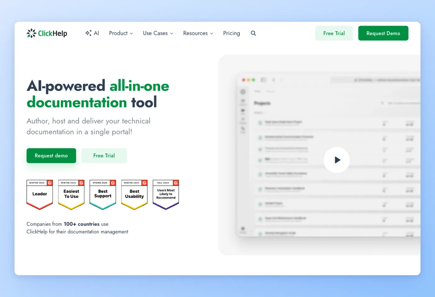 ClickHelp 인터페이스 스크린샷