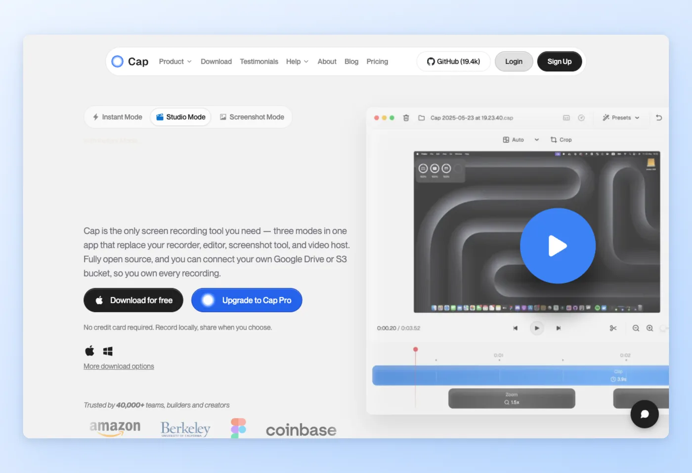 Screenshot dell'interfaccia di Cap