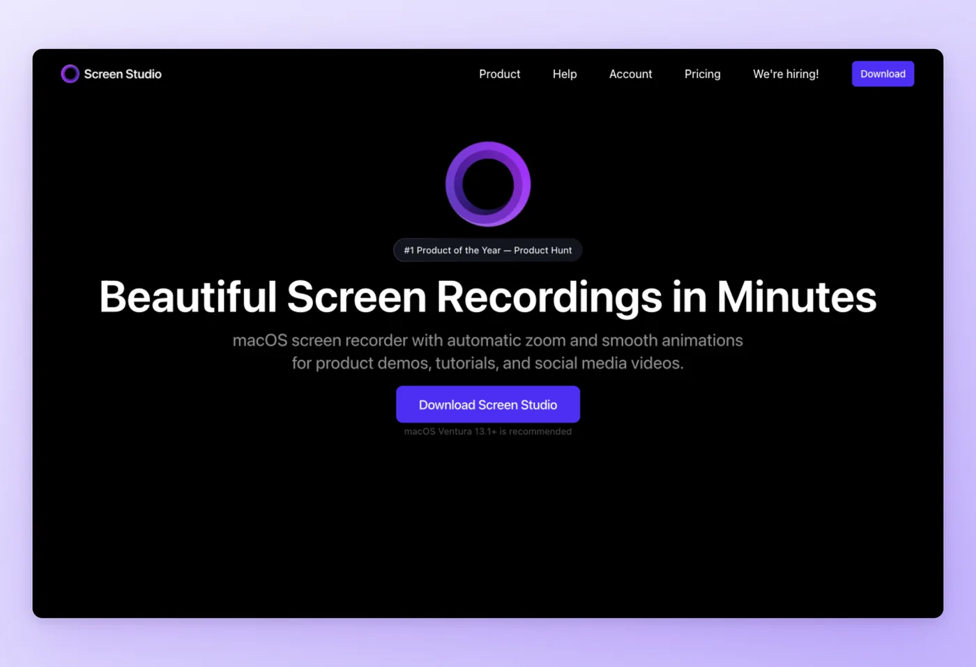 Screenshot dell'interfaccia di Screen Studio