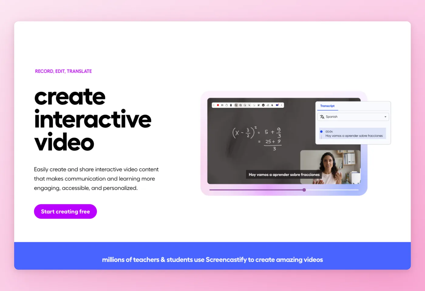 Screenshot dell'interfaccia di Screencastify