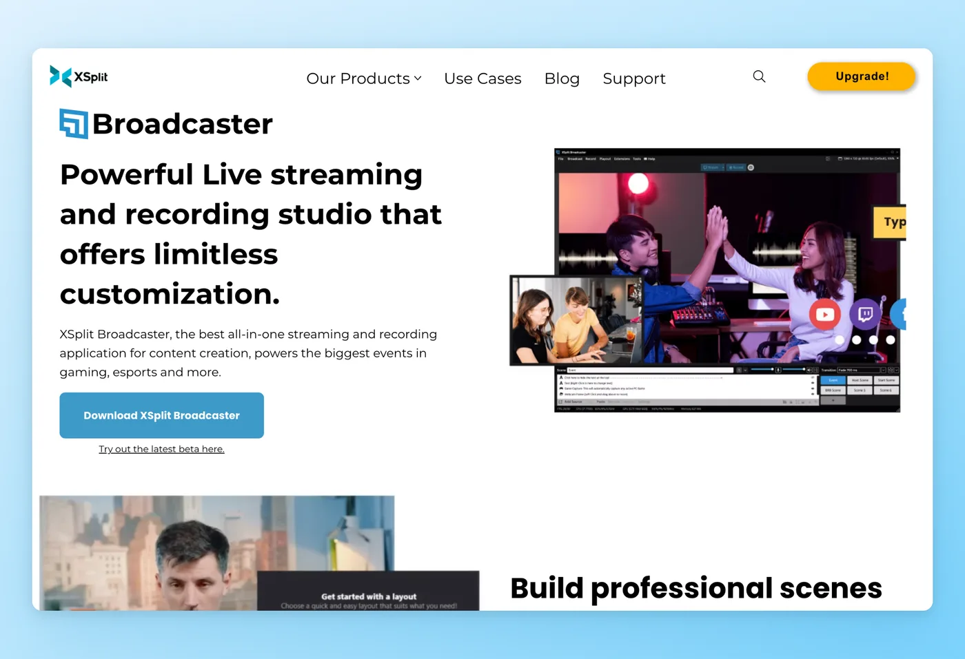 XSplit Broadcaster 인터페이스 스크린샷
